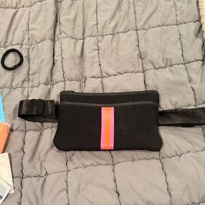 HAUTE SHORE Black Mini Bag with Pink and Orange Stripe